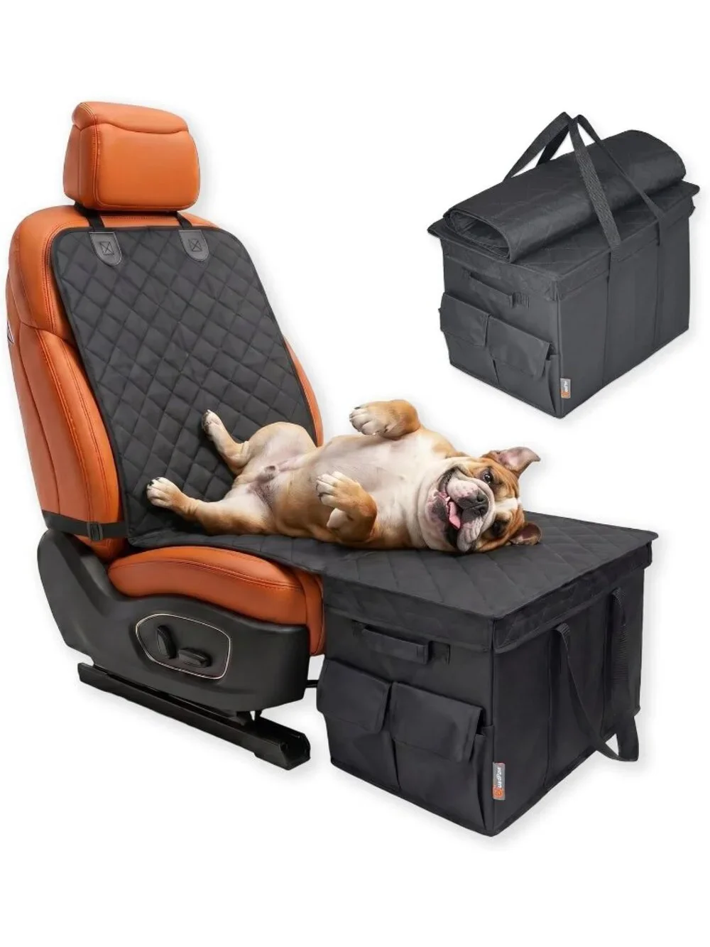 Back & Front Seat Extender for Dogs with Storage Hard Bottom Dog Car Seat Cover